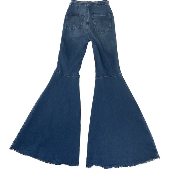 FREE PEOPLE Just Float On Flare Jeans High Rise Stretch Denim Bell Raw Hem 25 - Picture 4 of 9